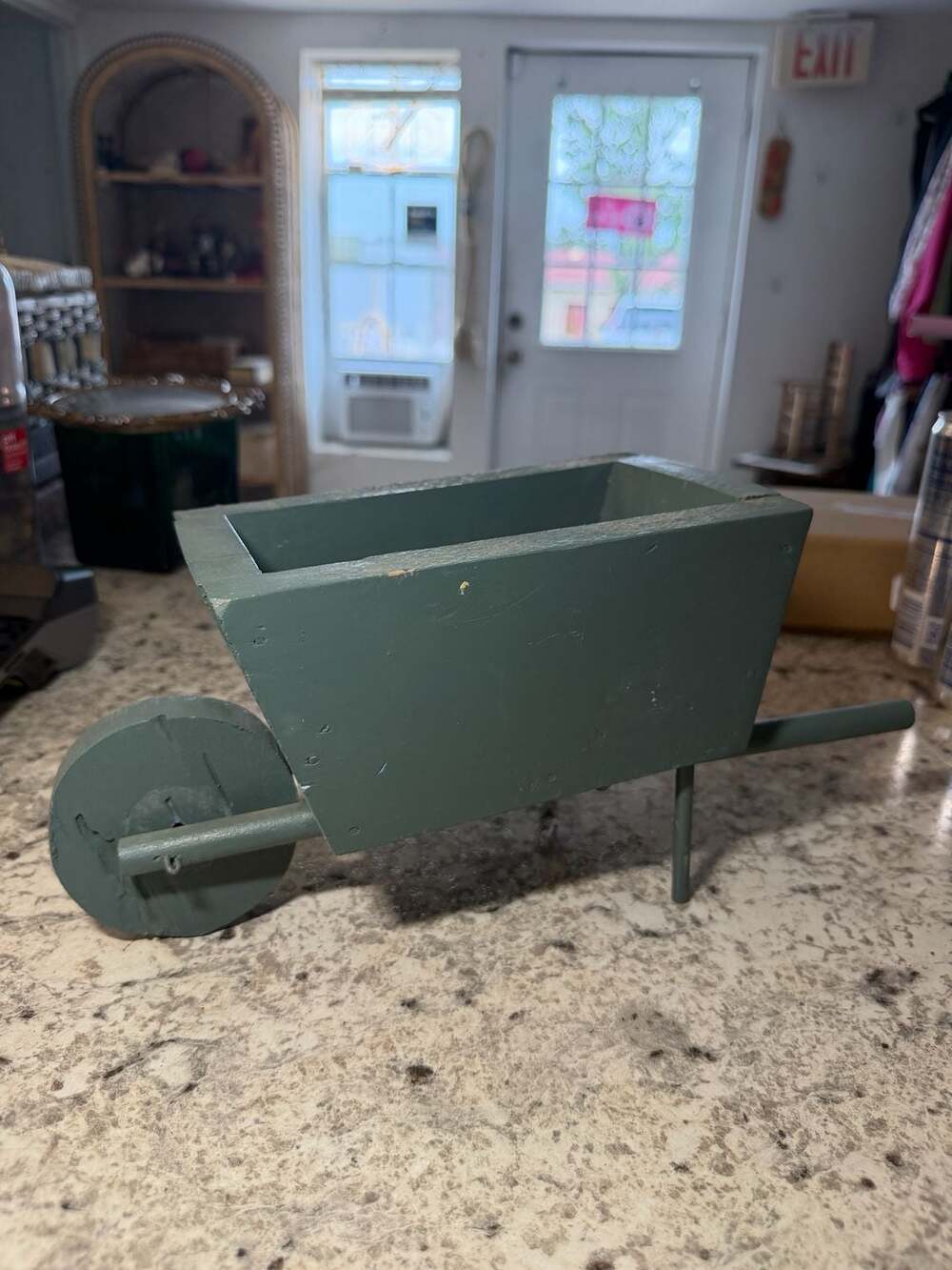 Vintage Wooden Wheelbarrow Planter Green Rustic Garden Decor